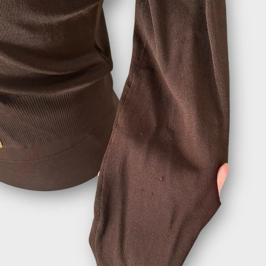 Vintage Y2K bebe Halter Top & Cardigan Set with Gold Chain Trim Brown Sz S/M - Image 5