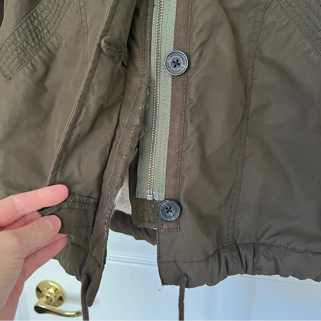 ABERCROMBIE & FITCH Parka coat removable fur hood midi length size Small FLAW - Image 14