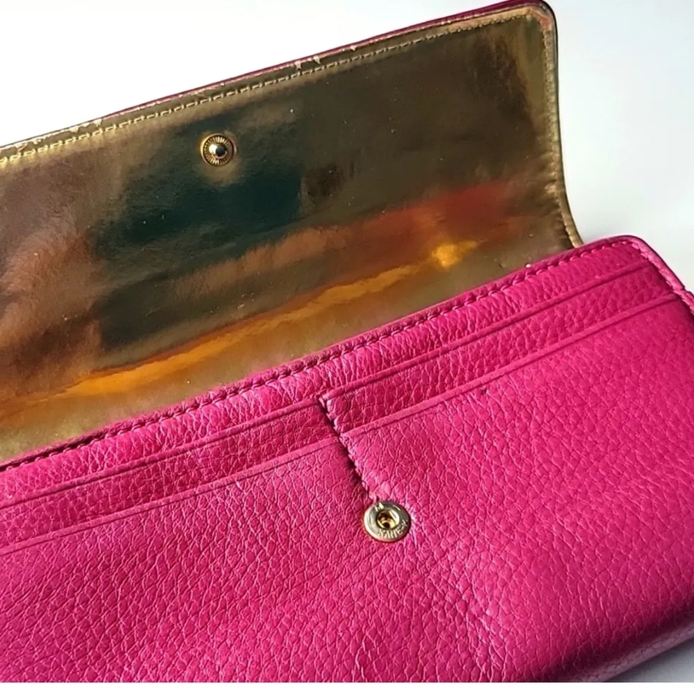 Michael Kors Plum Leather Long Wallet with Gold Name Plate - Image 3