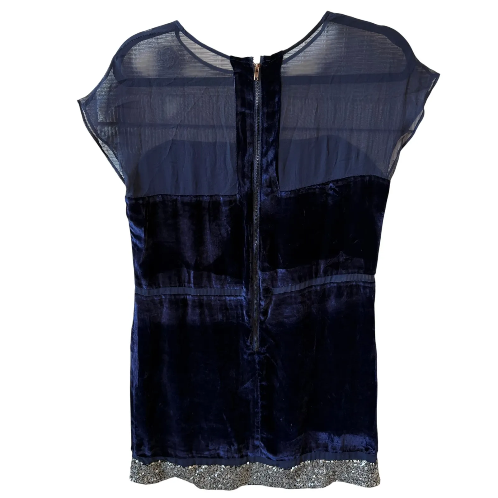Funktional Velvet Silk blend Dress Blue Sequin Sheer Party Cocktail Mini Dress M Size M - Image 4