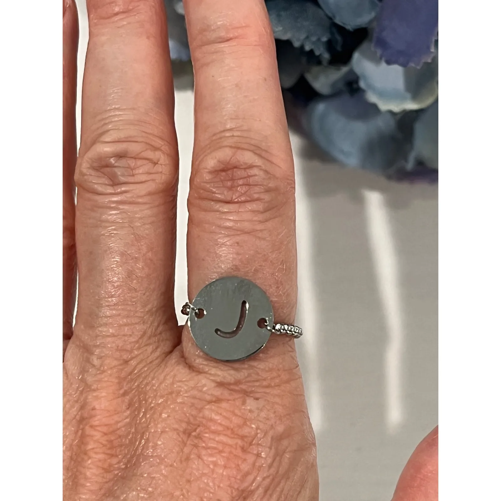 Adjustable Initial J‎ Ring Silver Tone Chain Fashion Jewelry - Image 2