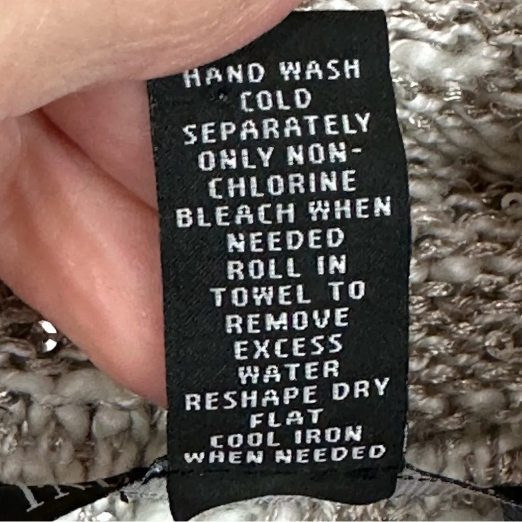 INC International Concepts Cream Beige Cowl Neck Sequin Pullover Sweater Small Tan - Image 4