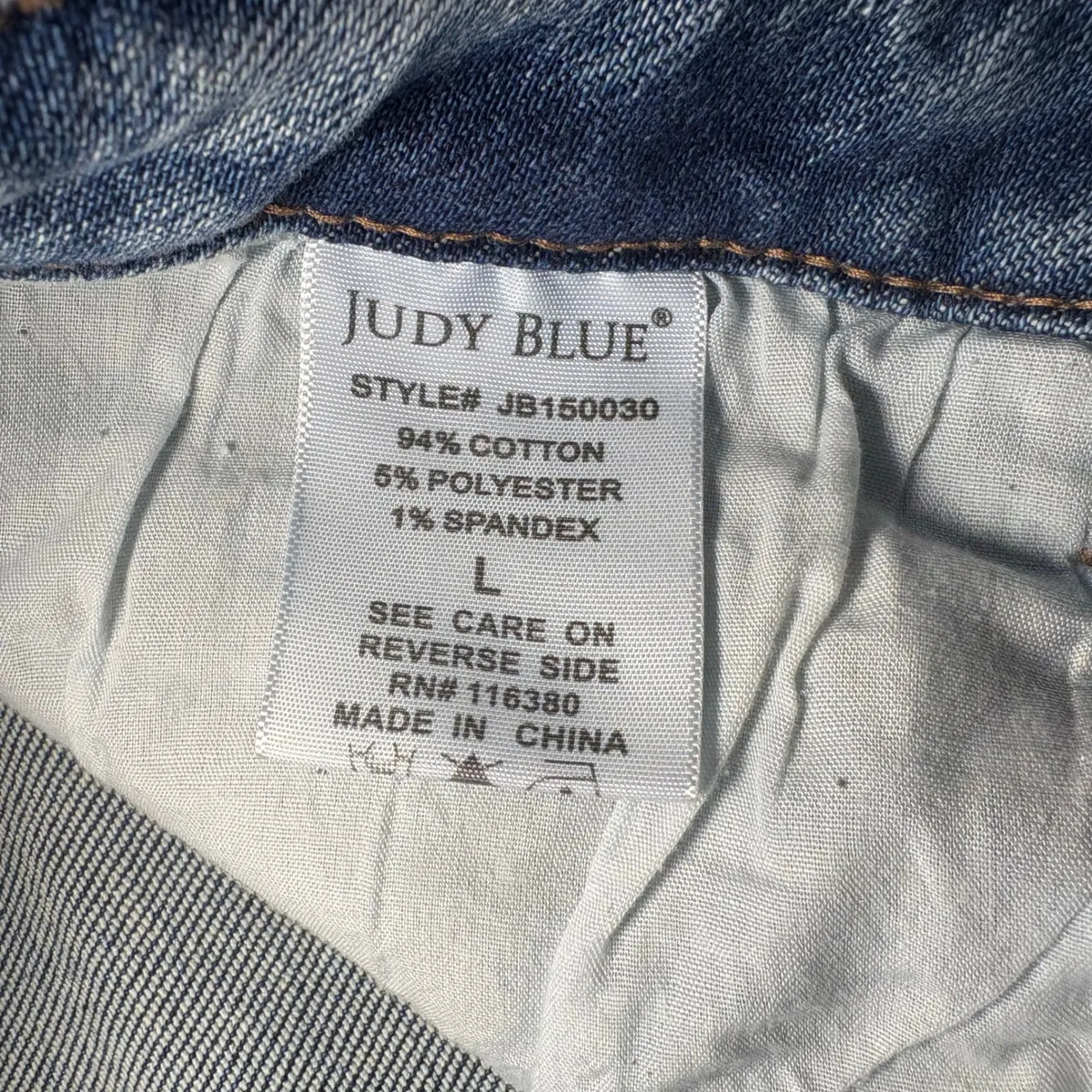 Judy Blue Cut Off Jean Shorts Denim Bermuda Shorts Frayed Hem Blue Womens L - Image 5