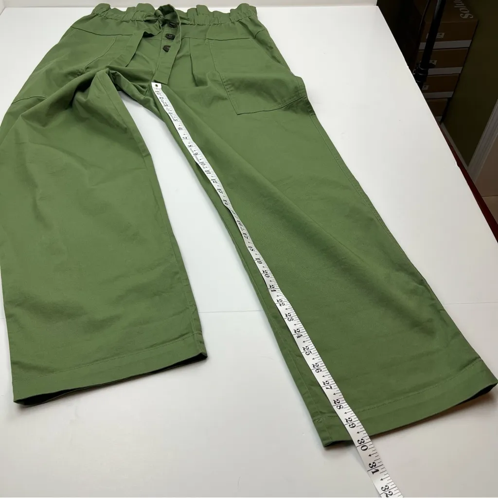 Sea New York Pant Paper Bag Tula‎ Button Fly Cotton Sage Green Wide Ankle Size 6 - Image 8