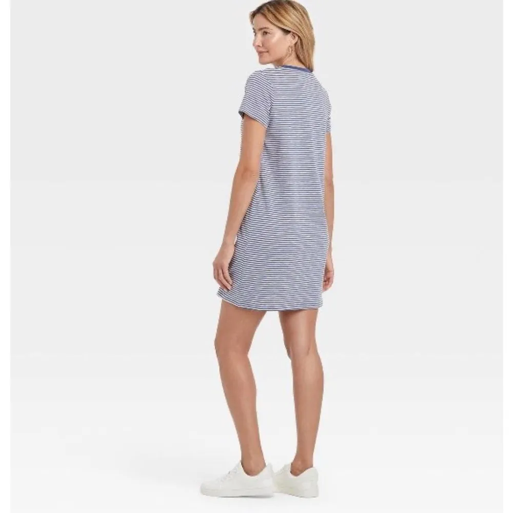 NEW Womens Short Sleeve T-SHIRT DRESS Universal Thread Blue Striped LG 12/14 NWT - Image 3