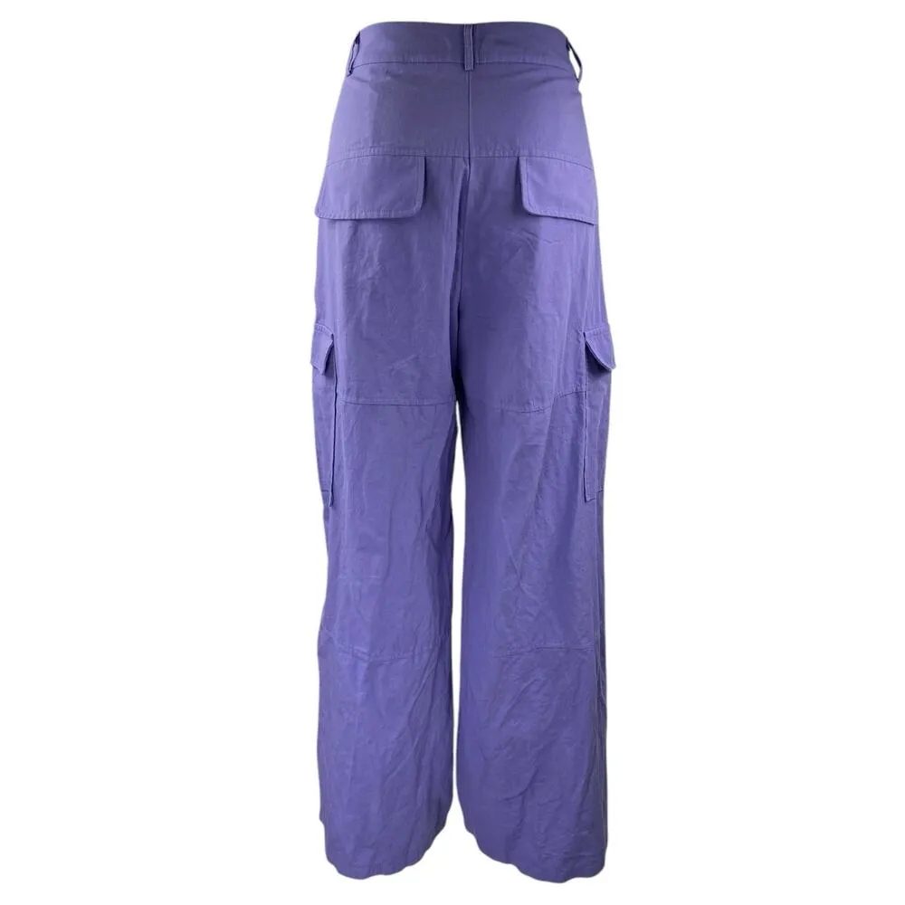 La Chocole Women's Purple High Waisted Wide Leg Trousers Cargo Pants Size 40 - Image 3