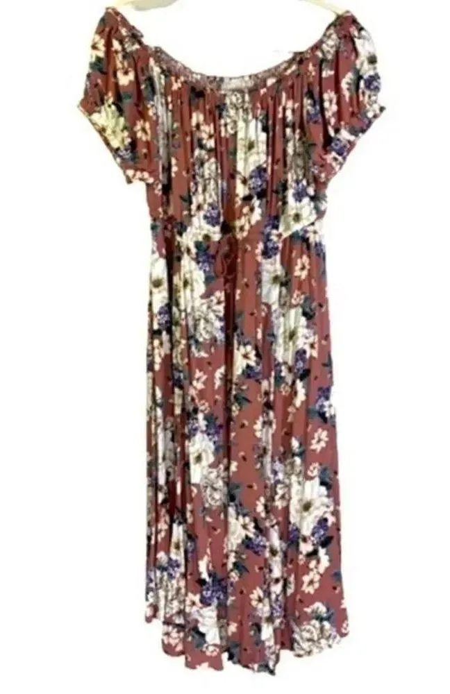 TORRID Midi Challis Off-Shoulder Pink Floral Dress Size 2X MSRP $70 - Image 5