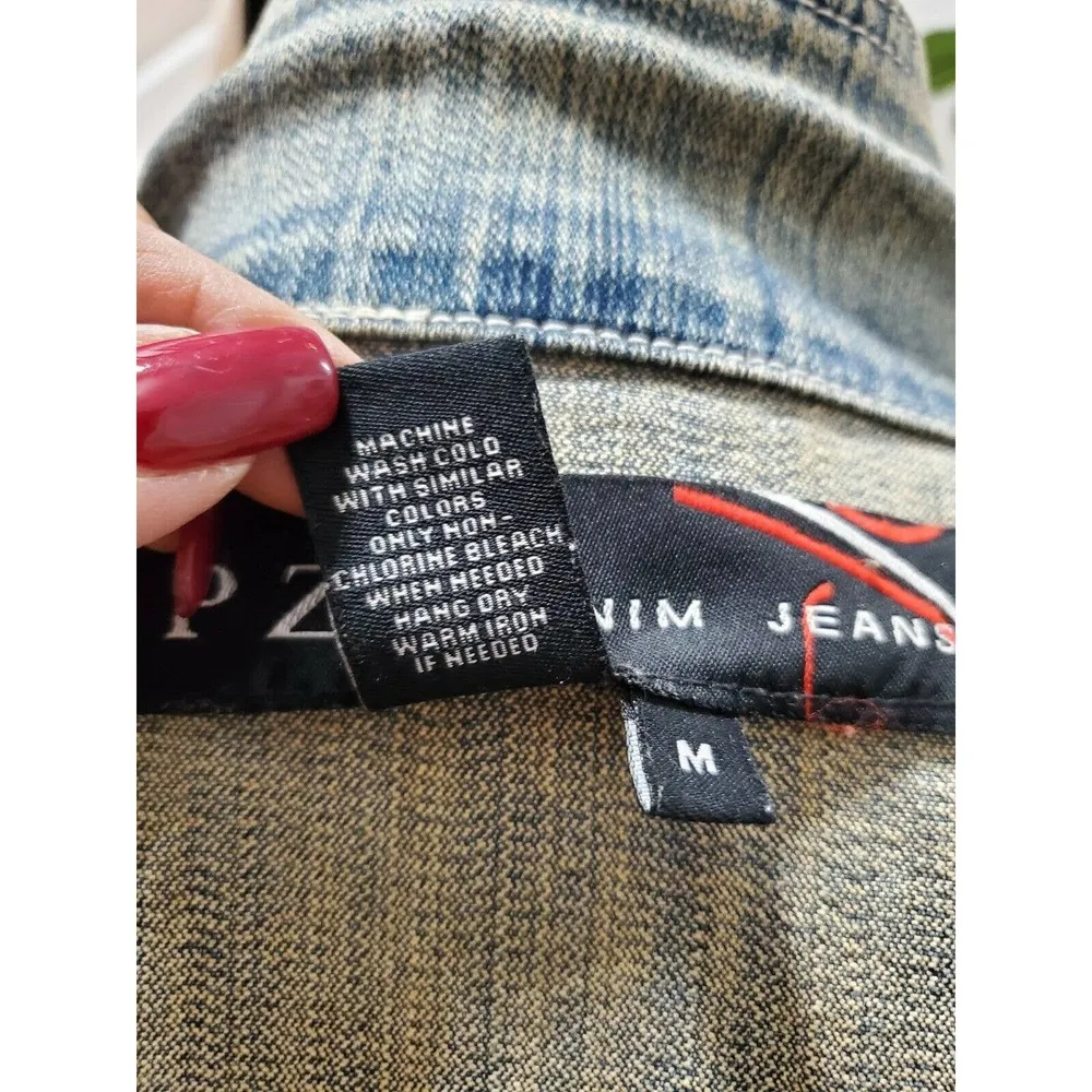 PZI Denim Women Blue Cotton Long Sleeve Buttons Front Jeans Jacket Blazer Size M Size M - Image 10