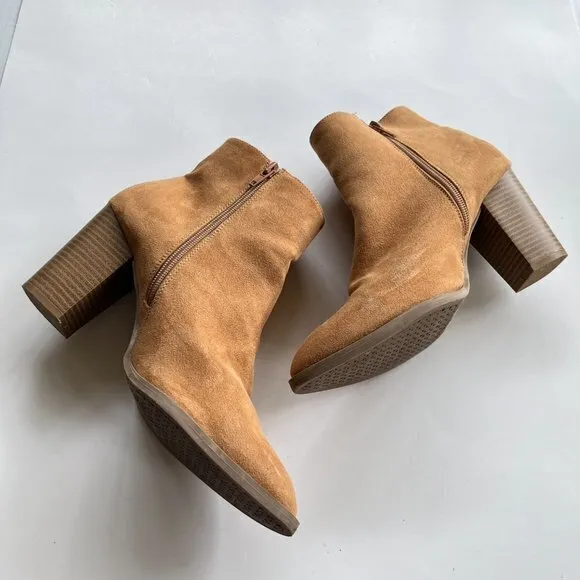 Lulus  CHUNKY HEELED ANKLE BOOTS BOOTIES COGNAC SUEDE SIDE ZIP‎ WOMENS - Image 4