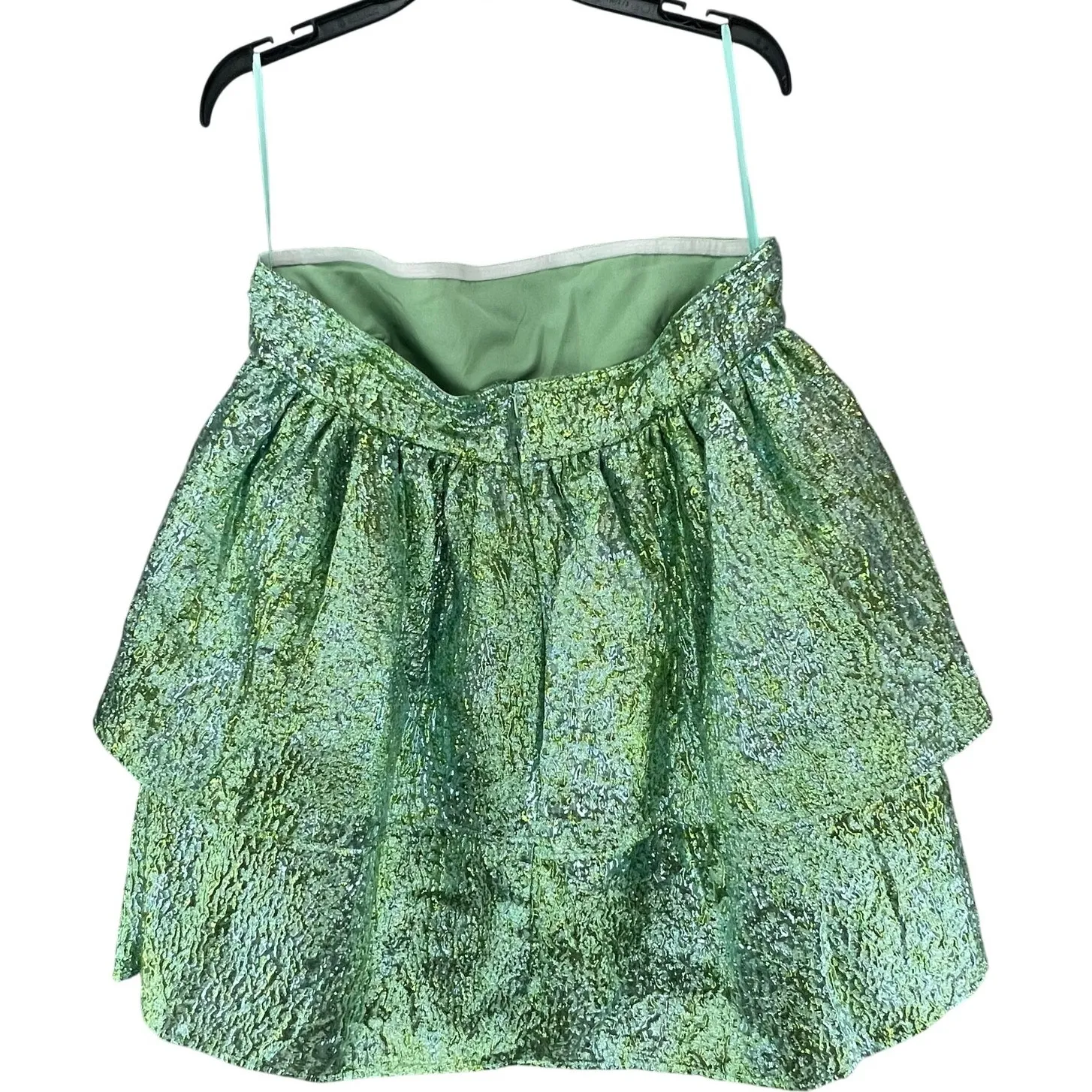 Amylynn Sara Strapless Tiered Mini Dress Green Metallic NWT Womens M Fairycore Size M - Image 3