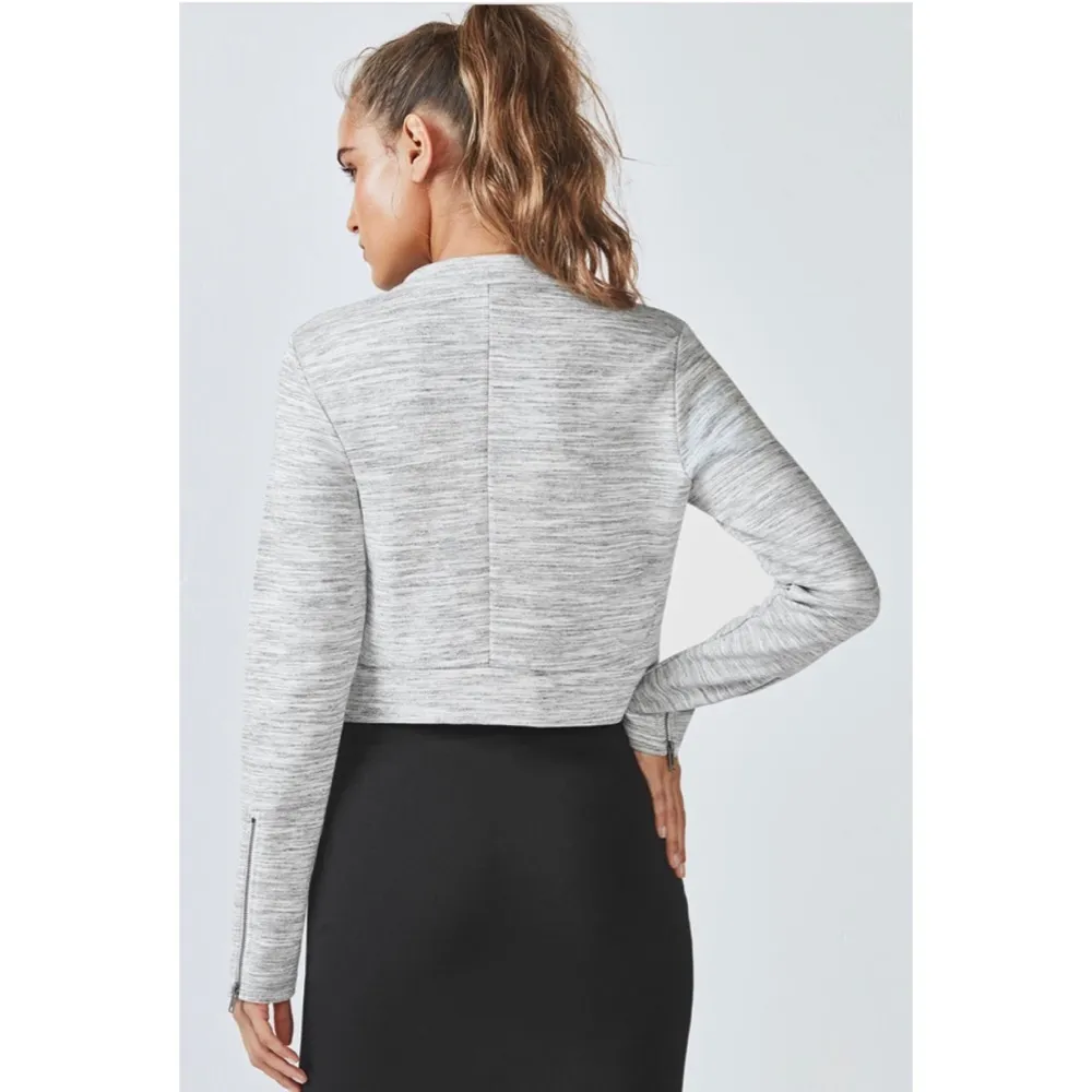 Fabletics Magnolia Heather Gray Crop Jacket Size Small - Image 2