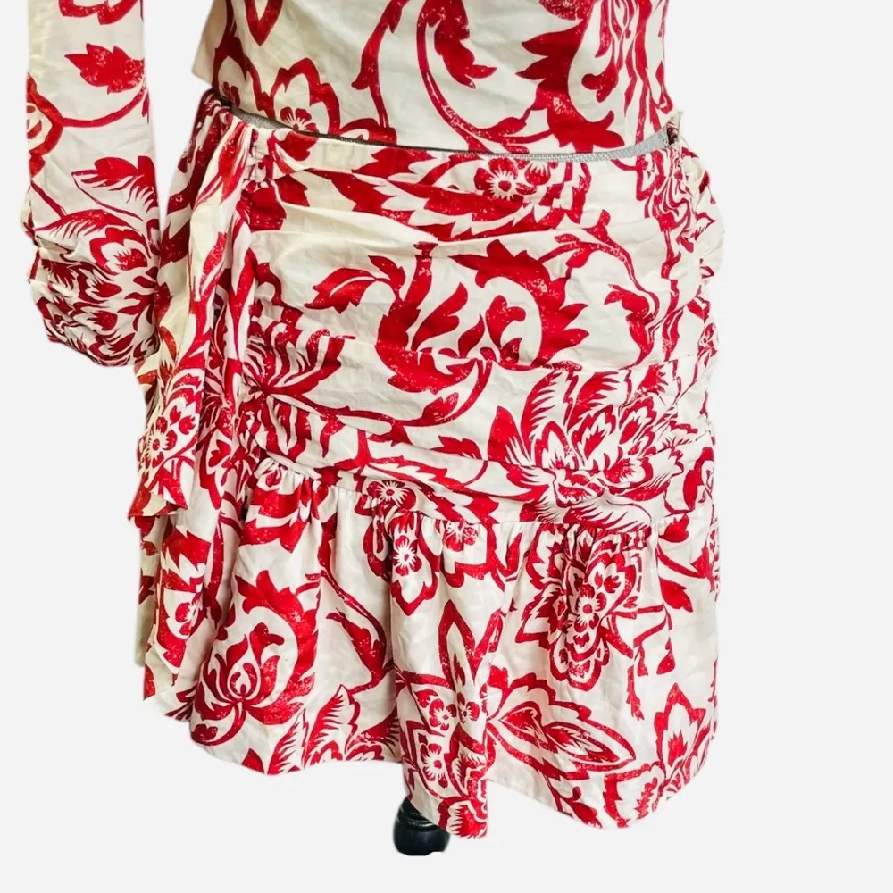ZARA FLORAL PRINTED MINI SKIRT red/white size L. 2 piece skirt set, mini skirt - Image 5
