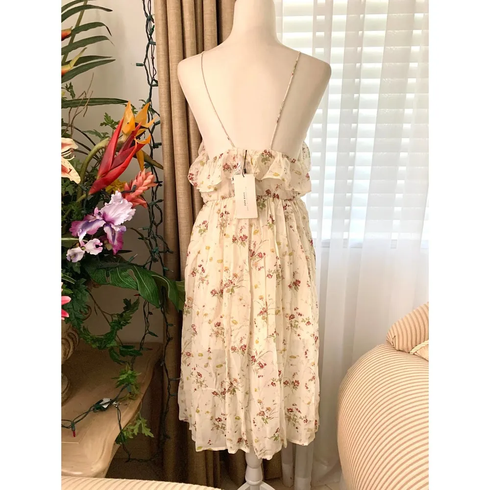 Zara Floral Sequin Ruffle Midi Halterneck Midi Dress in Ecru - Image 11