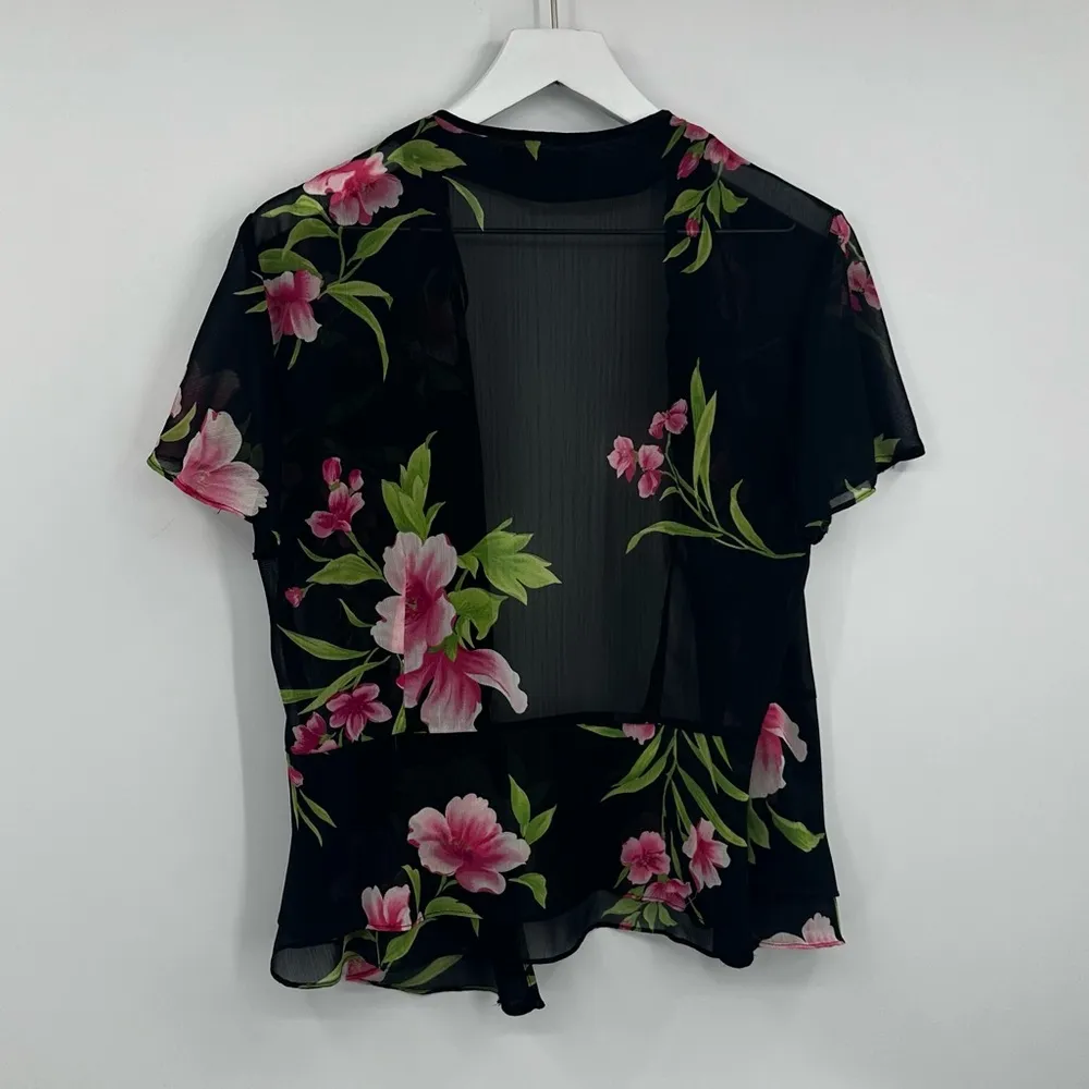 Vintage Y2K Coquette Floral Black Sheer Cardigan Size 12 Whimsical Early 2000s - Image 7