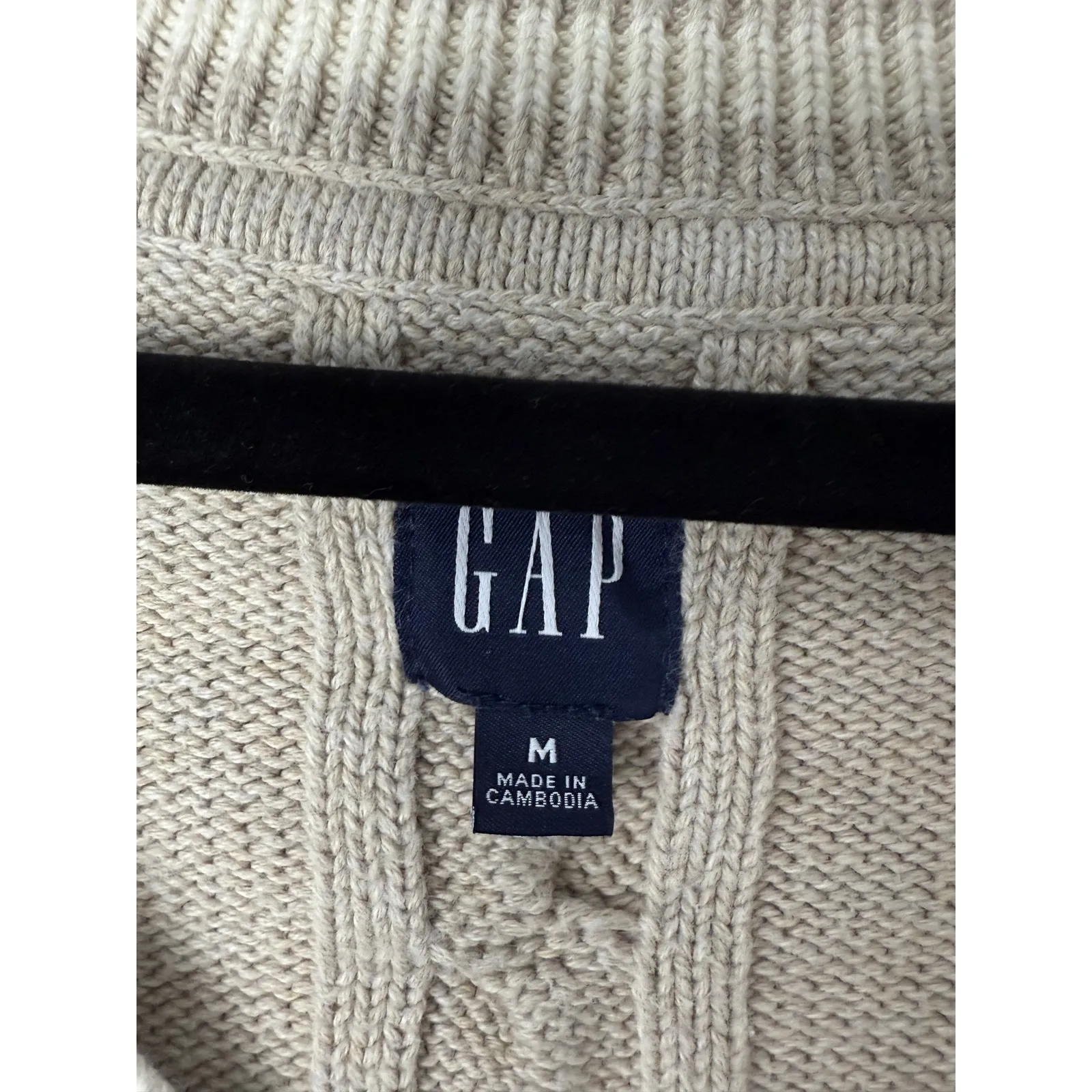 Gap Varsity V-Neck Cable Knit Sweater Preppy Coastal Academia Neutral Women M - Image 4