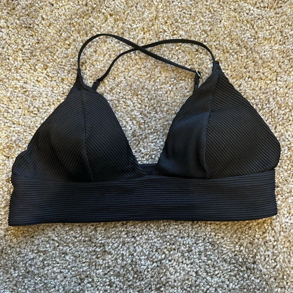 H&M Black Ribbed Triangle Bikini Top Size 6 - Image 6