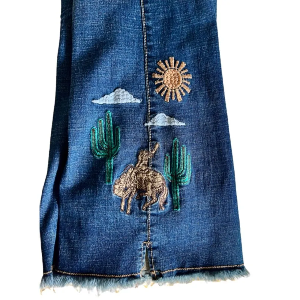 Cowgirl Tuff oasis trouser bootcut with horse/cactus embroidery 40 X 33 Blue Size 20 plus - Image 5