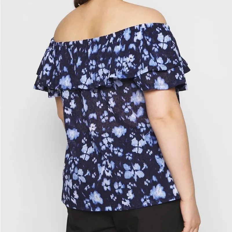 MICHAEL Michael Kors Off-Shoulder Blue Abstract Top - Image 3