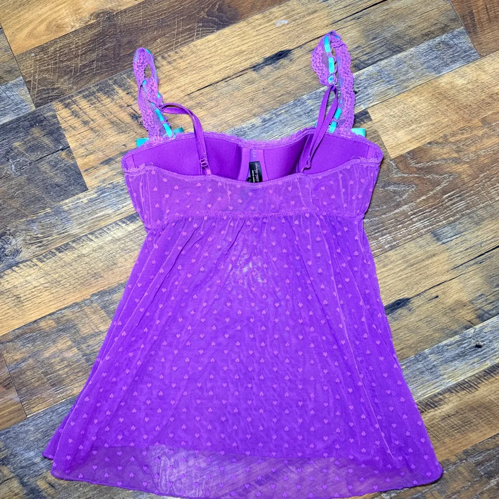 Purple Lace Trimmed Top with Teal Accents Babydoll Lingerie Sabrina Cute VS - Image 6