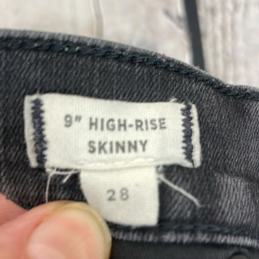 Madewell Black 9” High-Rise Skinny Jeans Distressed with Raw Hem size 28 - Image 15