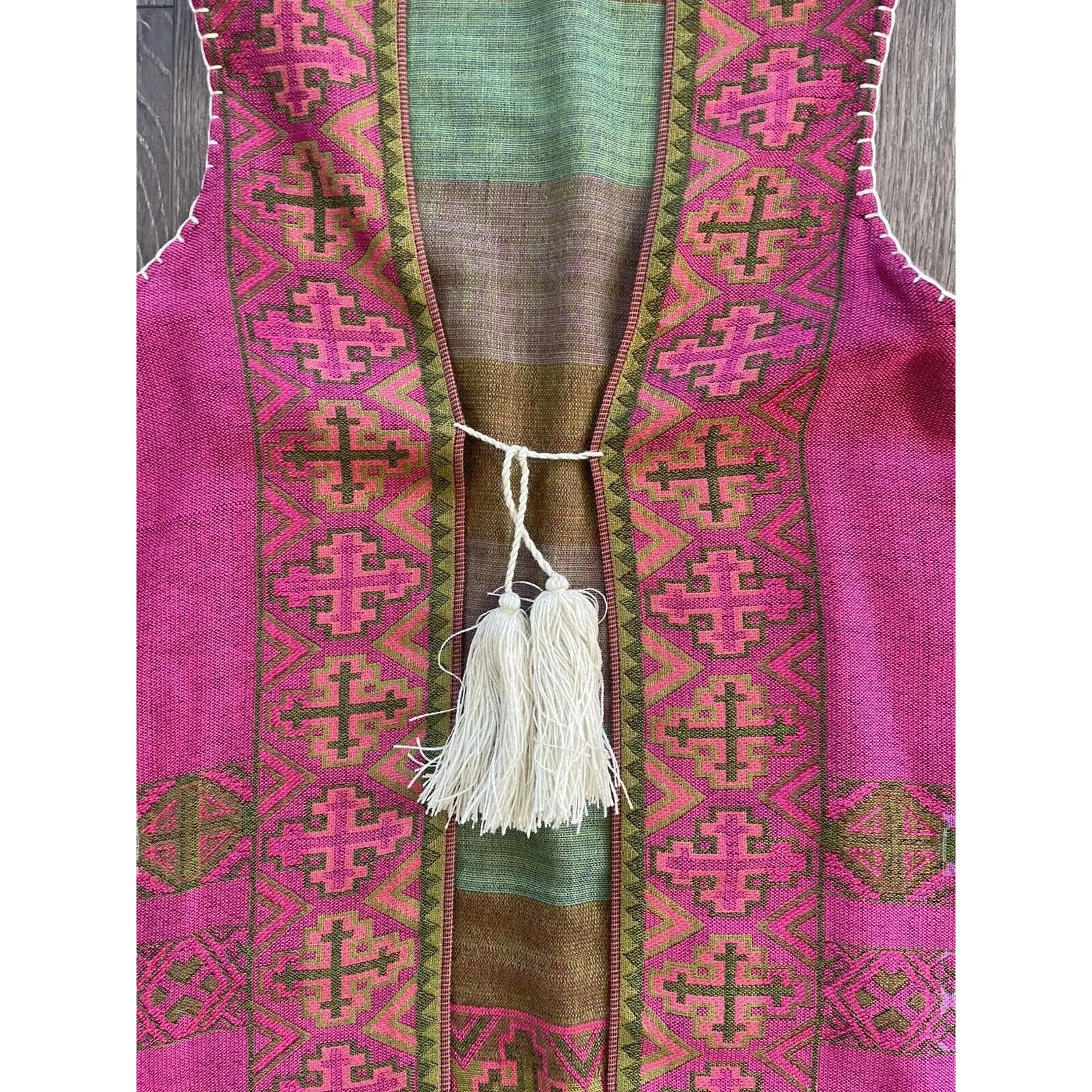 Pashima Vest Shawl Tassle Tied Purple Pink Lagen Look Size M - Image 4