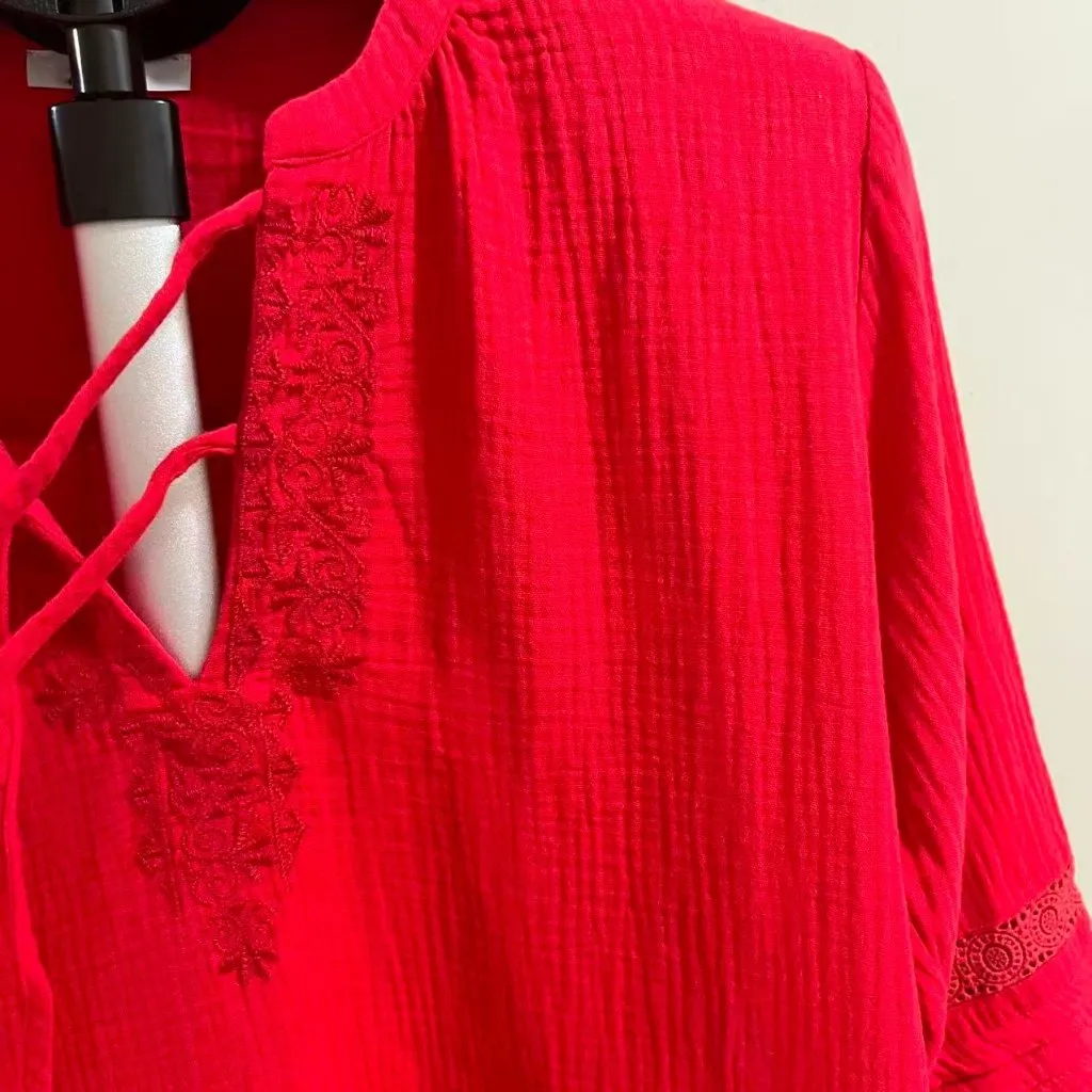 NWOT JOHNNY WAS Calme Floral Embroidered Cotton Gauze Tassel Mini Dress Size S - Image 6