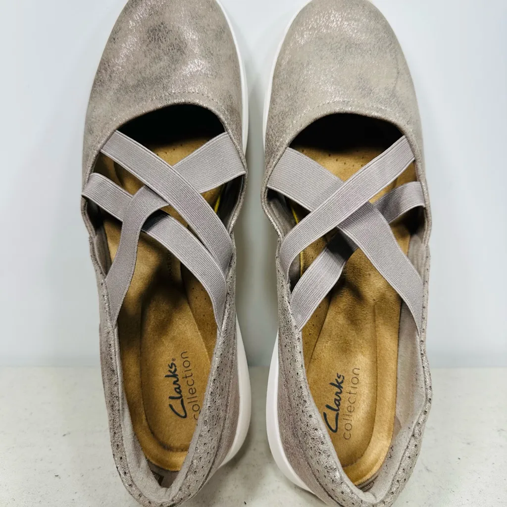 Clarks Womens Sz 12 Kayleigh Cove Metallic Taupe Slip On Shoes Gray - Image 6