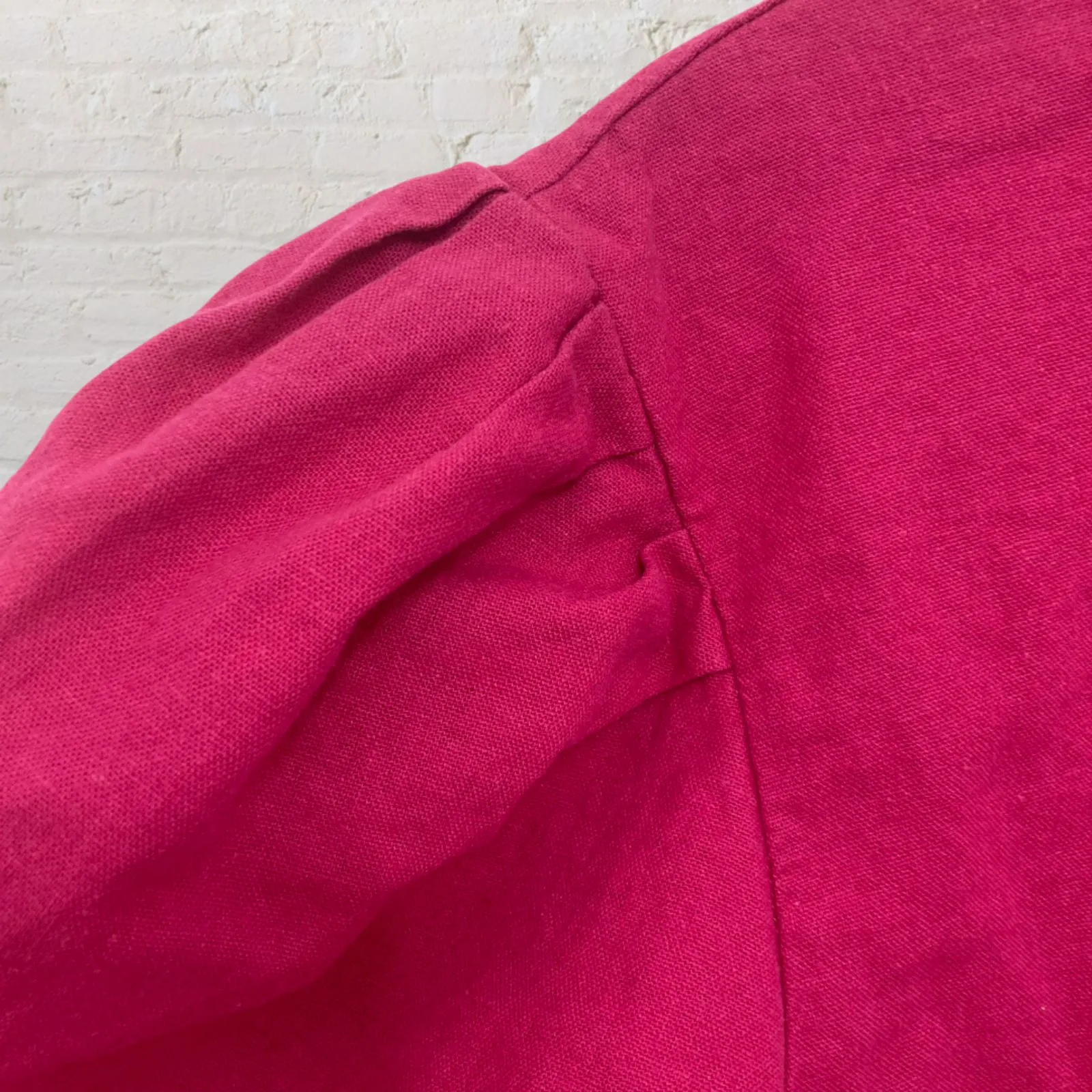 Marc New York Linen Cropped Top Size  M Hot Pink Puff Sleeve - Image 8