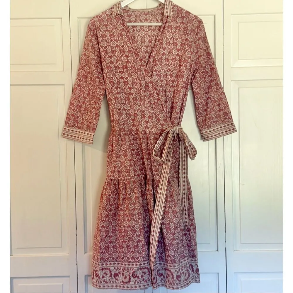 Pomegranate block print wrap collared dress size small Pink - Image 3