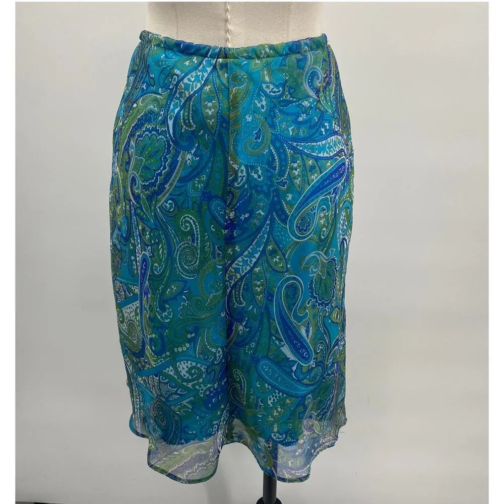 Vintage Y2k Paisley Print Mini Skirt Pull on Stretchy Waist Flowy Blue Green Size XS - Image 4