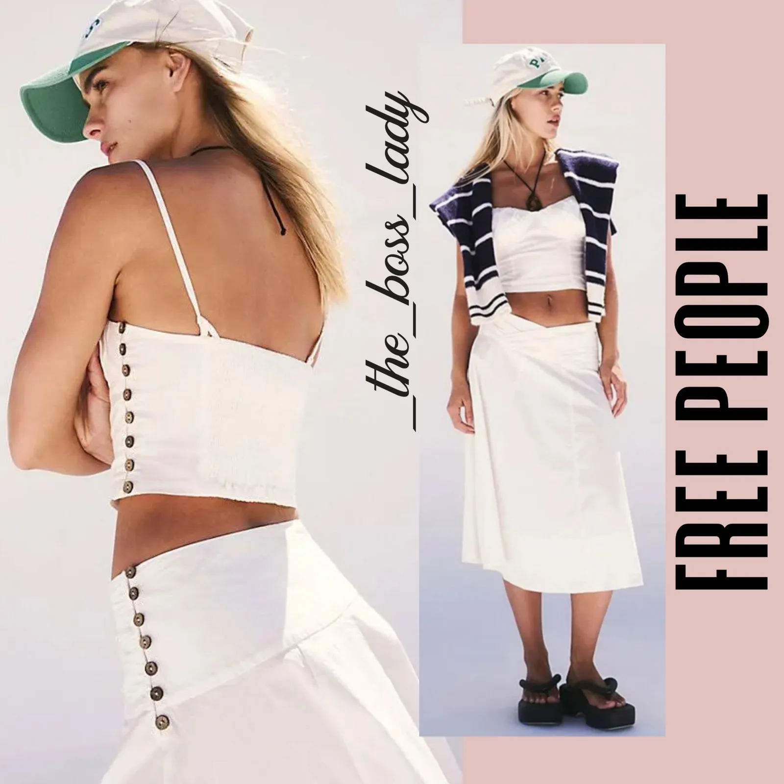 Free People set co-ord crop top and midi skirt pleated matching set boho Large - Image 10