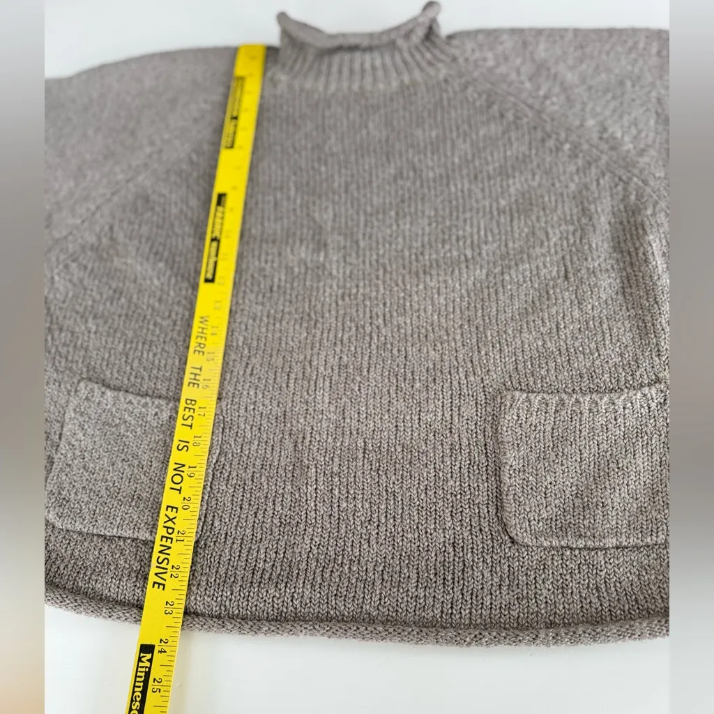 Vintage 90s In Knit Taupe Tan Rollneck Wool Blend Patch Pocket Mockneck Sweater Size L - Image 7