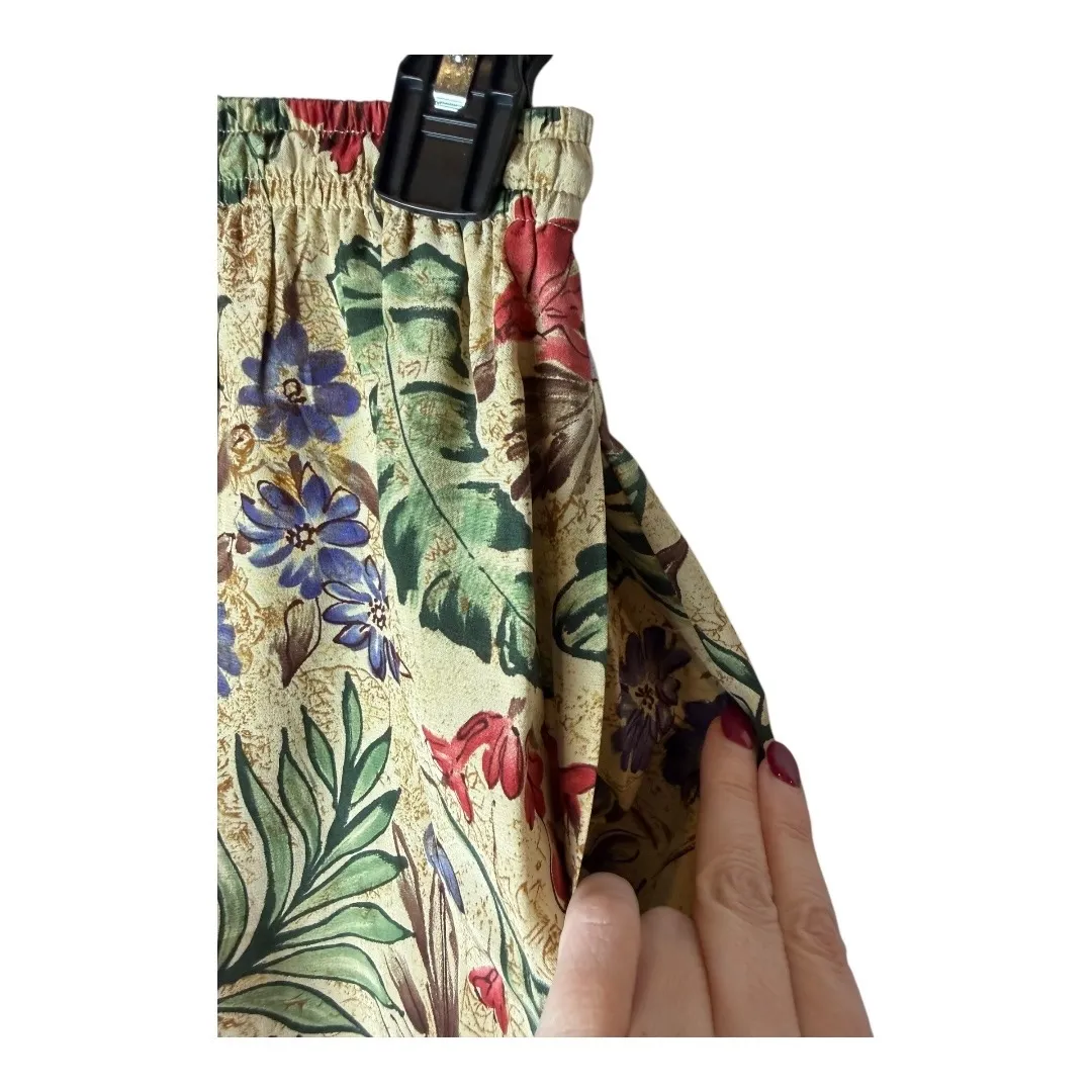 Maggy London Vintage Shirt Pants Woman 8 Petite Tan Floral Silk Set Retro Boho - Image 9