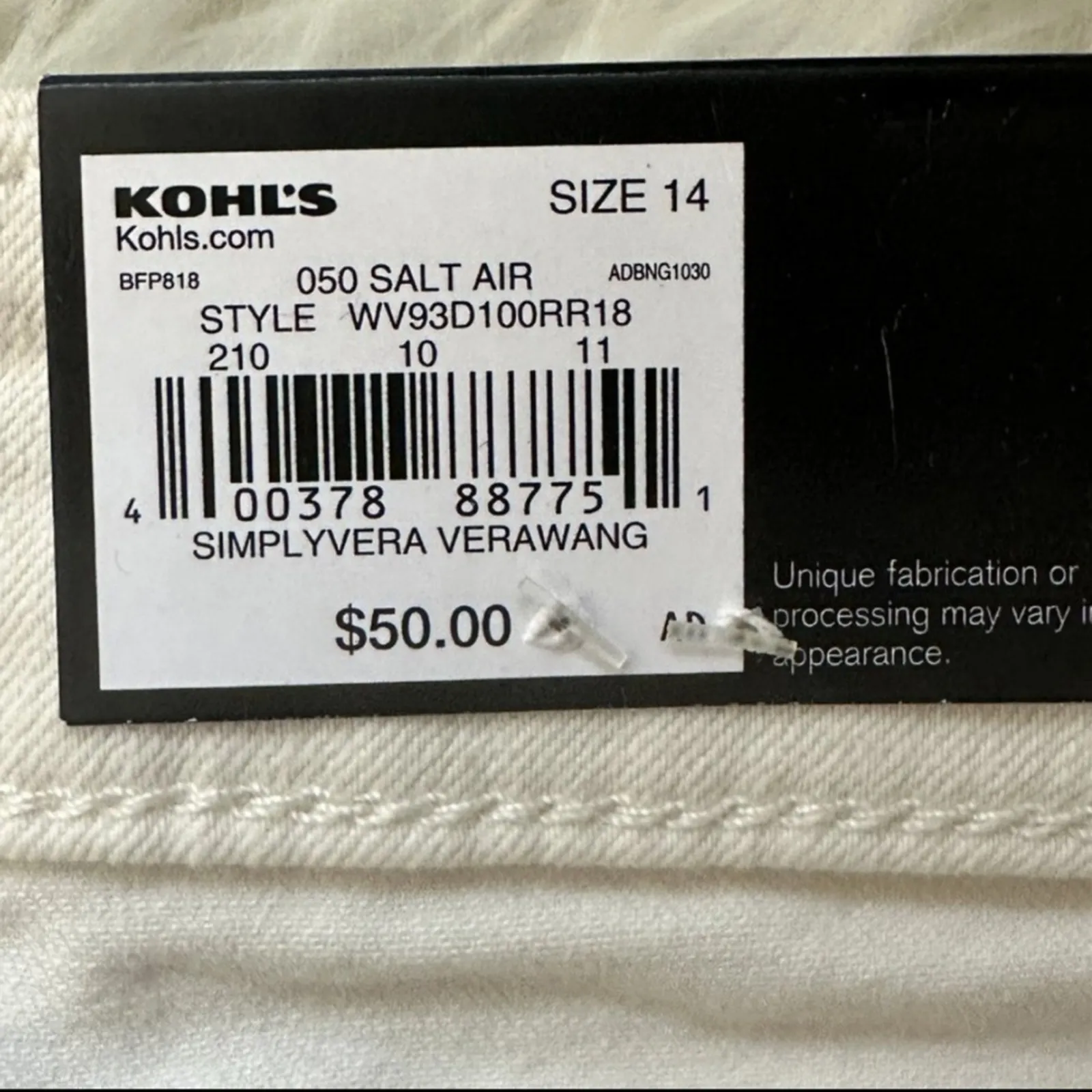 NWT Simply Vera Wang Skinny Jeans Womens 14 Cream Mid Rise Stretch Neutral - Image 8