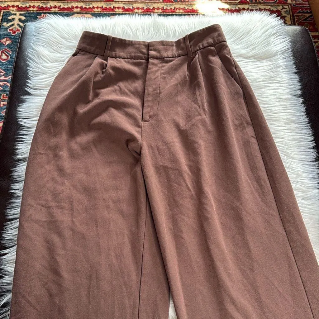Abercrombie Brown Front Pleat Ultra Wide Leg Trousers - Image 3