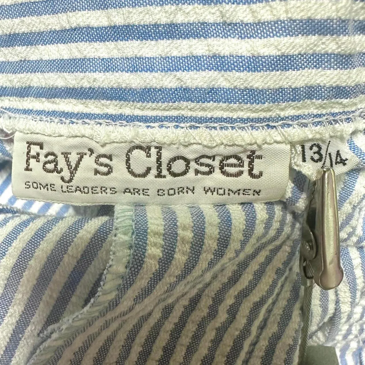 FAYS CLOSET VTG 80s Blue White Striped Seersucker Midi Skirt Women 13/14 Coastal - Image 5