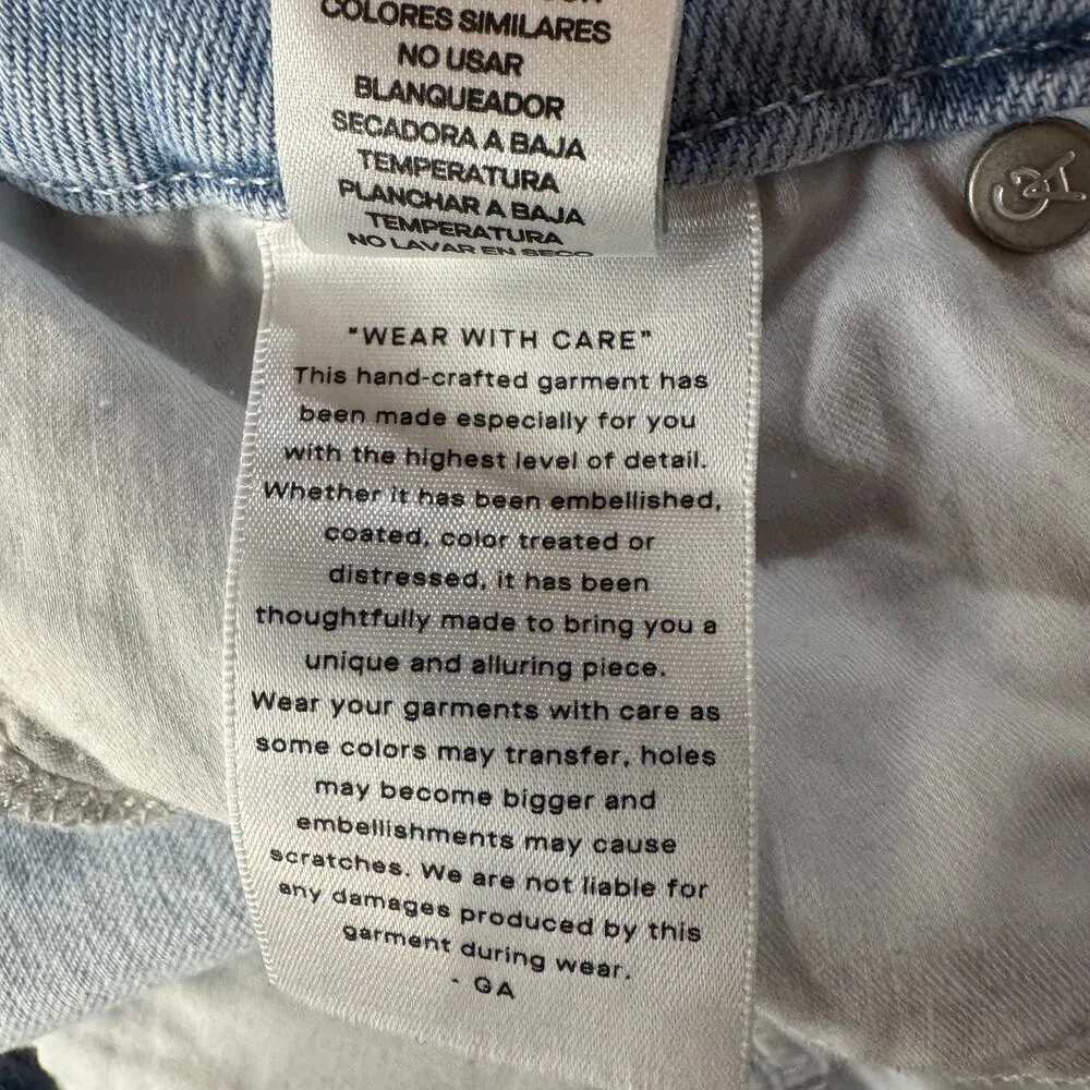 Good American SZ 4/27 Good Legs Cigarette Raw Hem Jeans Mid-Rise Light Wash Blue - Image 10