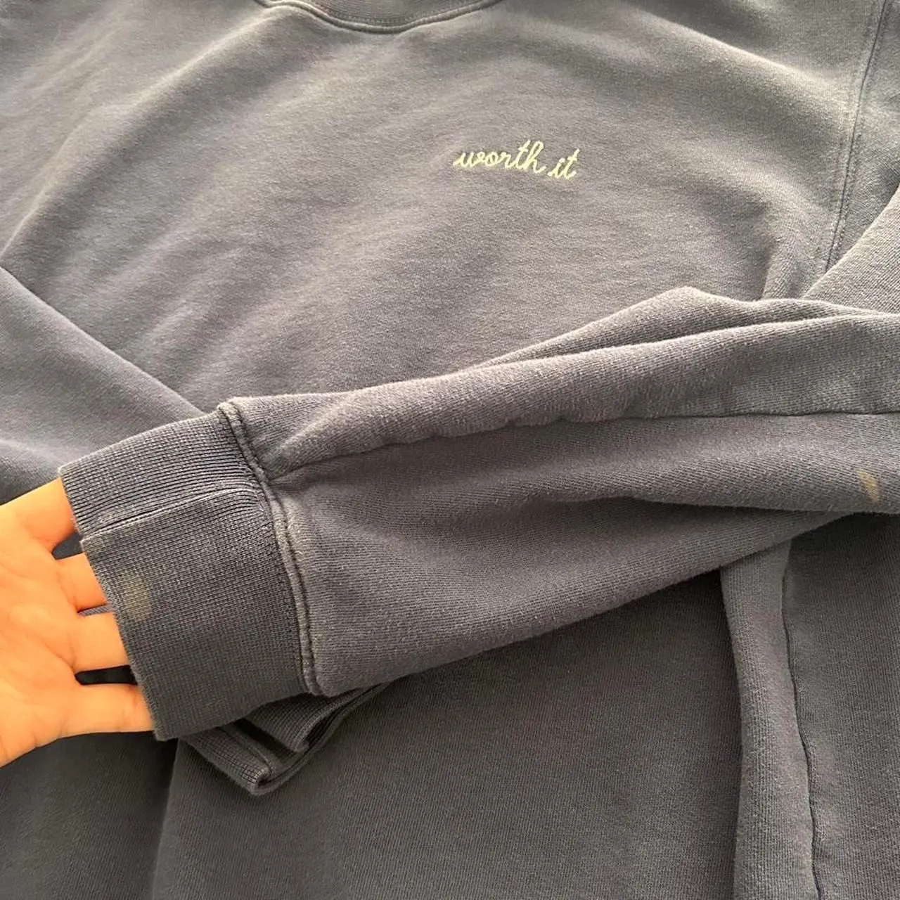 Maison Labiche Blue “Worth It” Crewneck | French Minimalist / Soft Grunge Luxe S - Image 5