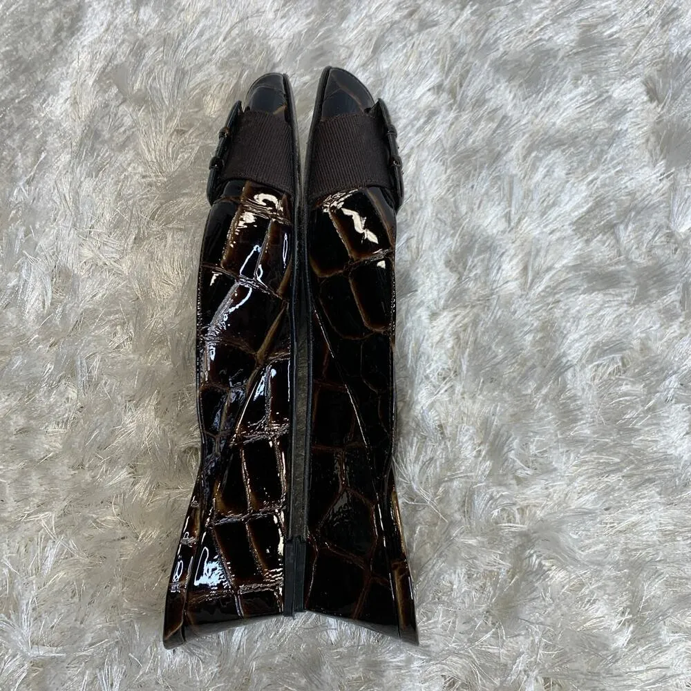 Stuart Weitzman Stuart Weitzmann Brown Croc Embossed Wedge Heels Sz 8M - Image 7