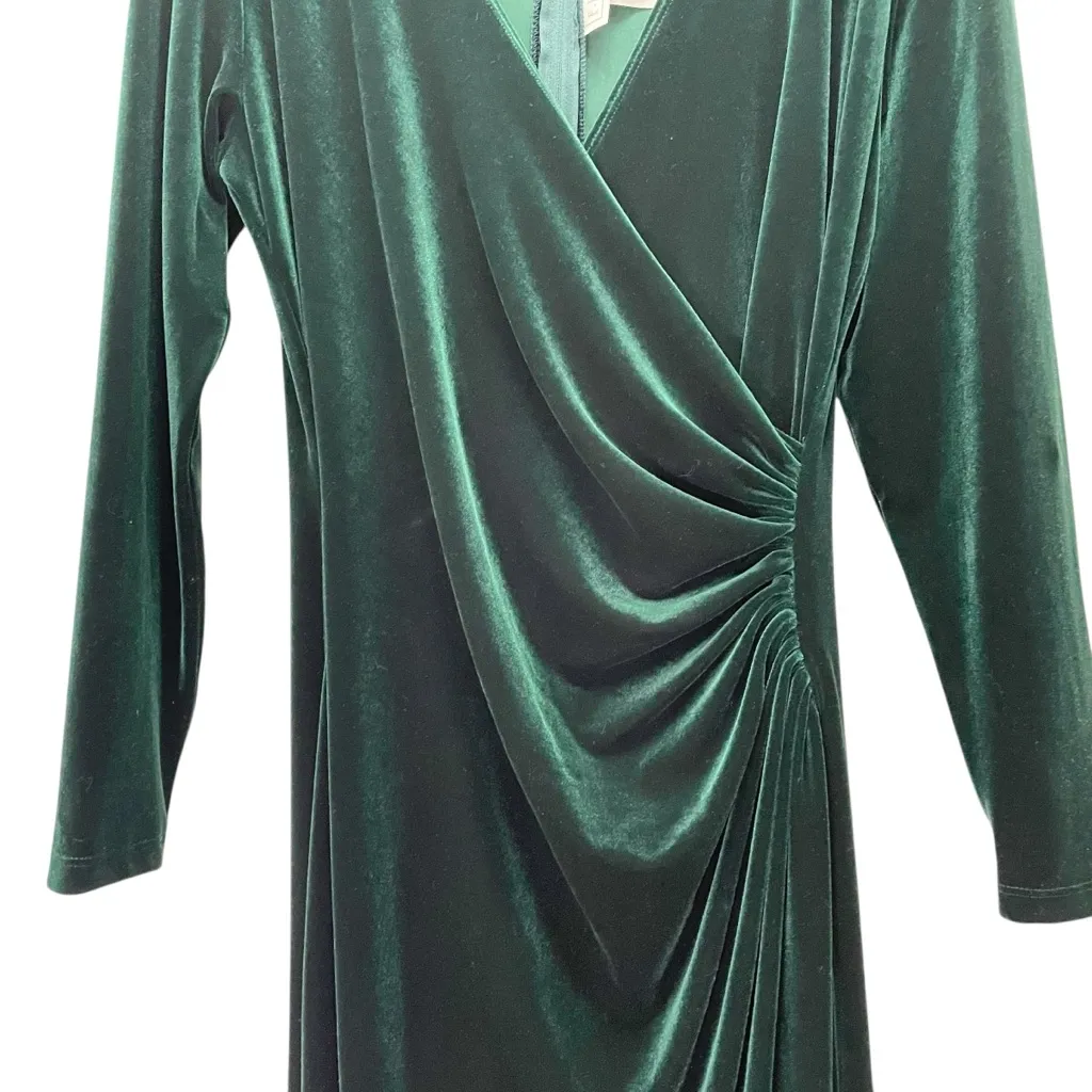 Fiesta Emerald Green Velvet Gown Size XL Long Sleeve Draped Wrap Maxi Dress VTG - Image 5