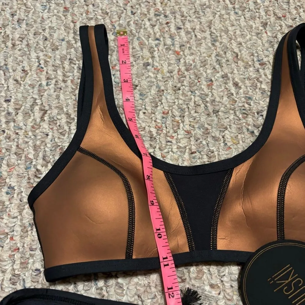 NWT Duskii Neoprene Ochre Bikini Amber Brown Bronze Metallic Set - Image 16