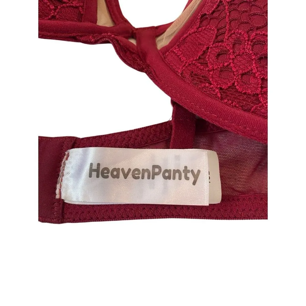 Cutout Balconette 34A Push Up Bra Lace Floral Sexy Coquette Sheer Red Size undefined - Image 7