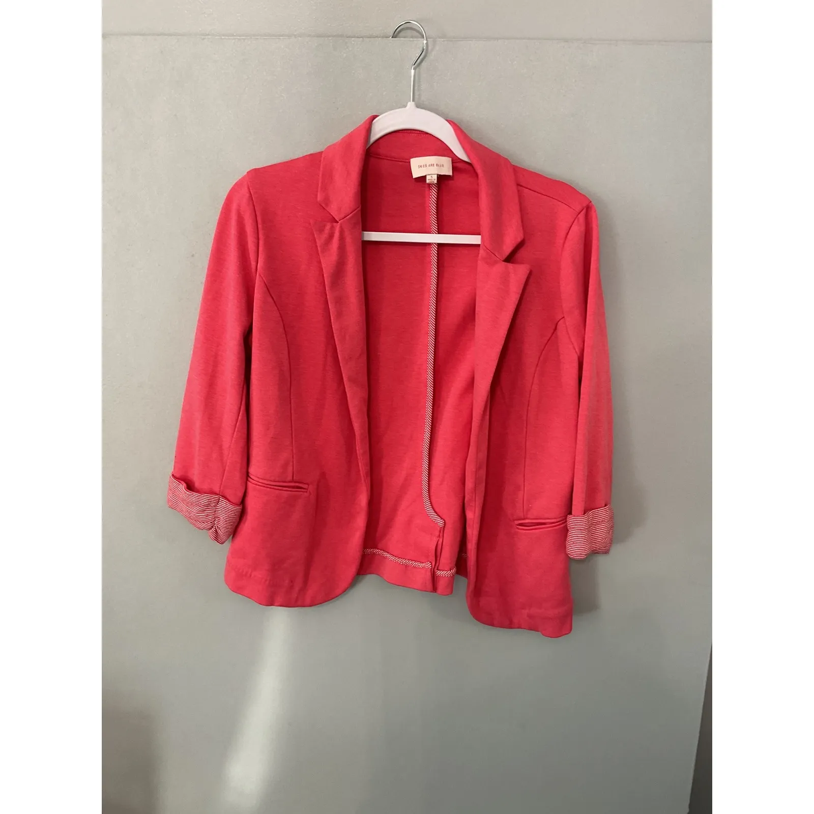 Skies Are Blue Coral Pink Roll Tab Sleeve Blazer Women's Size S - Image 4