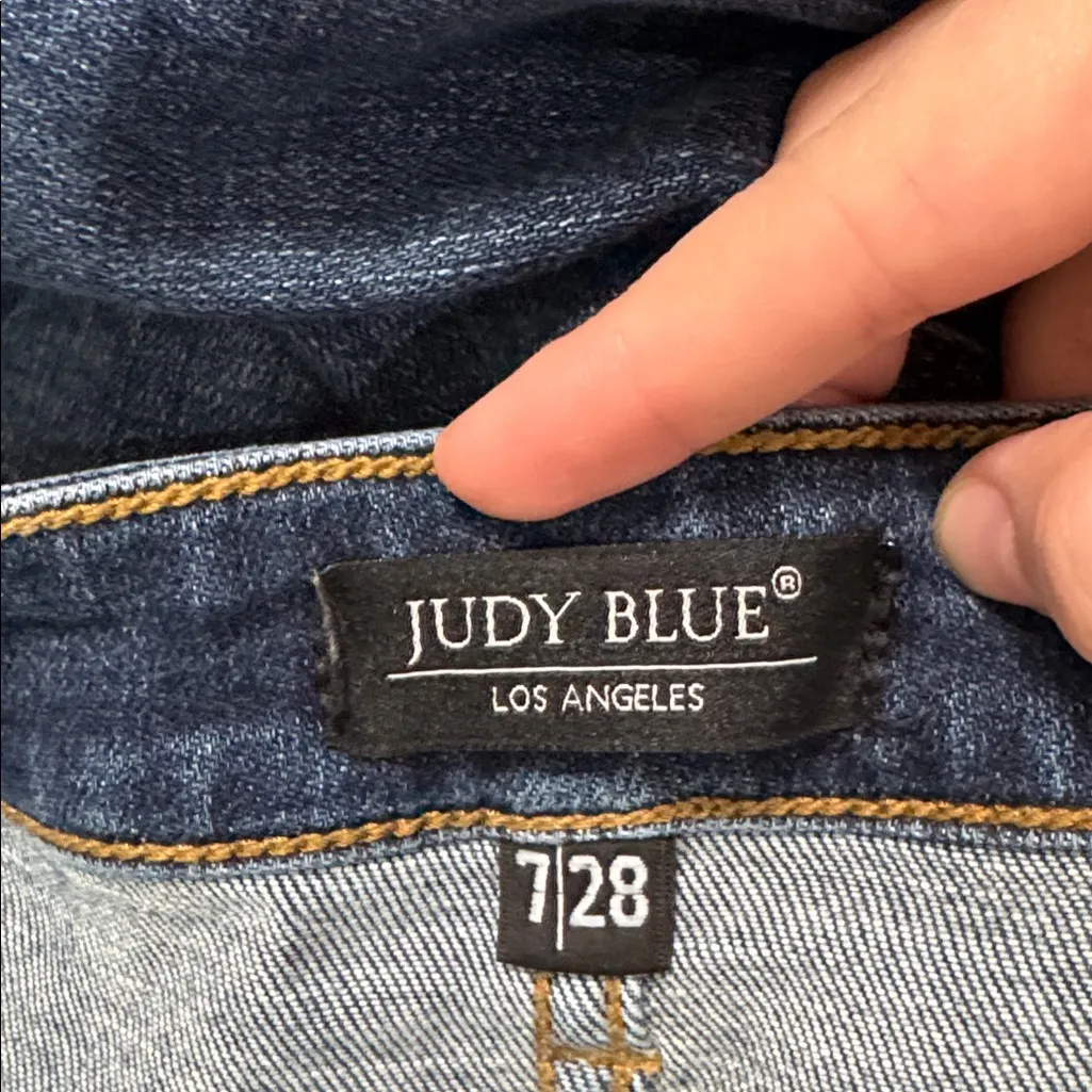 Judy Blue Skinny Fit Dark Wash Blue Stretch Denim Jeans Distressed Detais sz 28 - Image 12