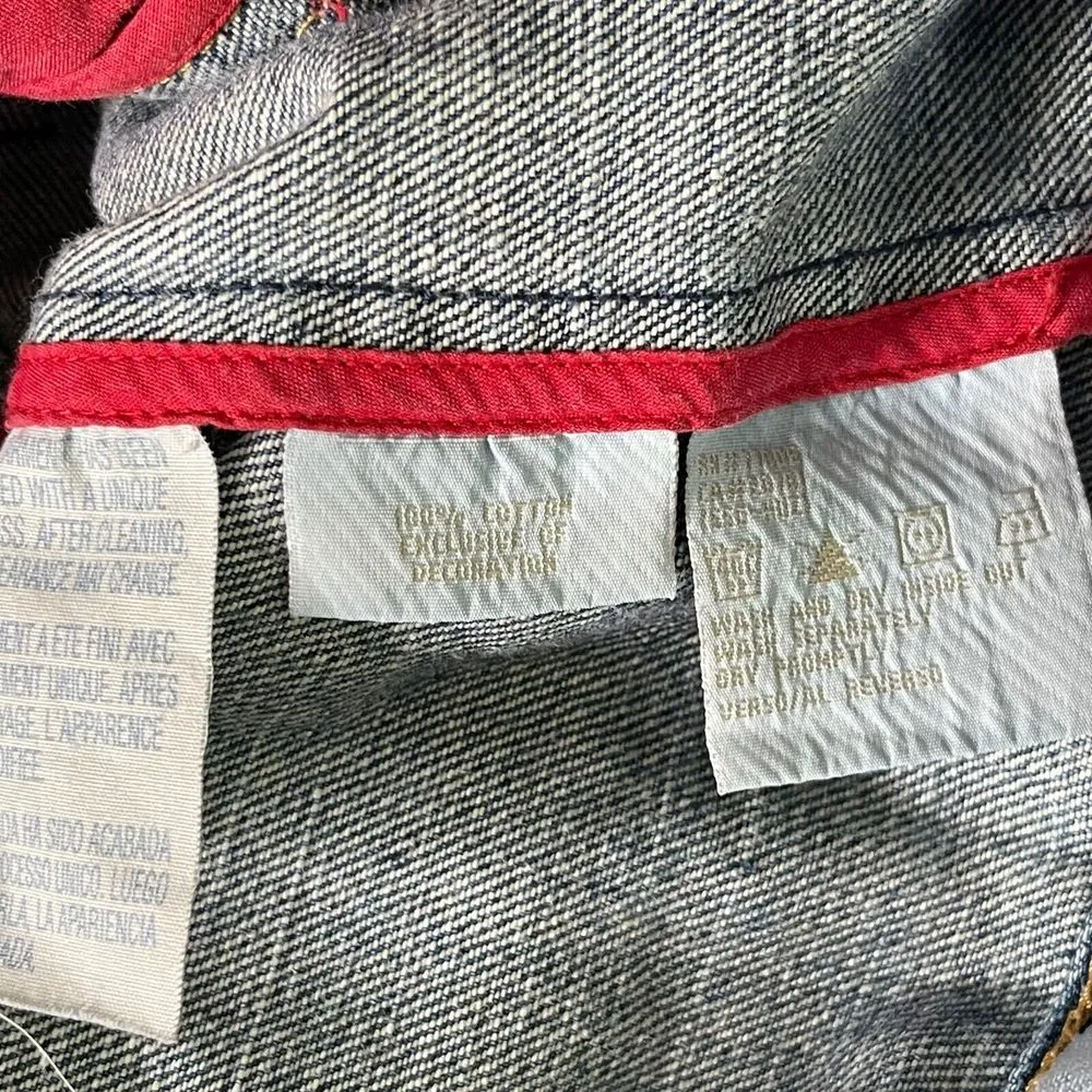 Tommy Hilfiger Jean Jacket Women S Blue Denim Distressed logo Button‎ Pockets - Image 9