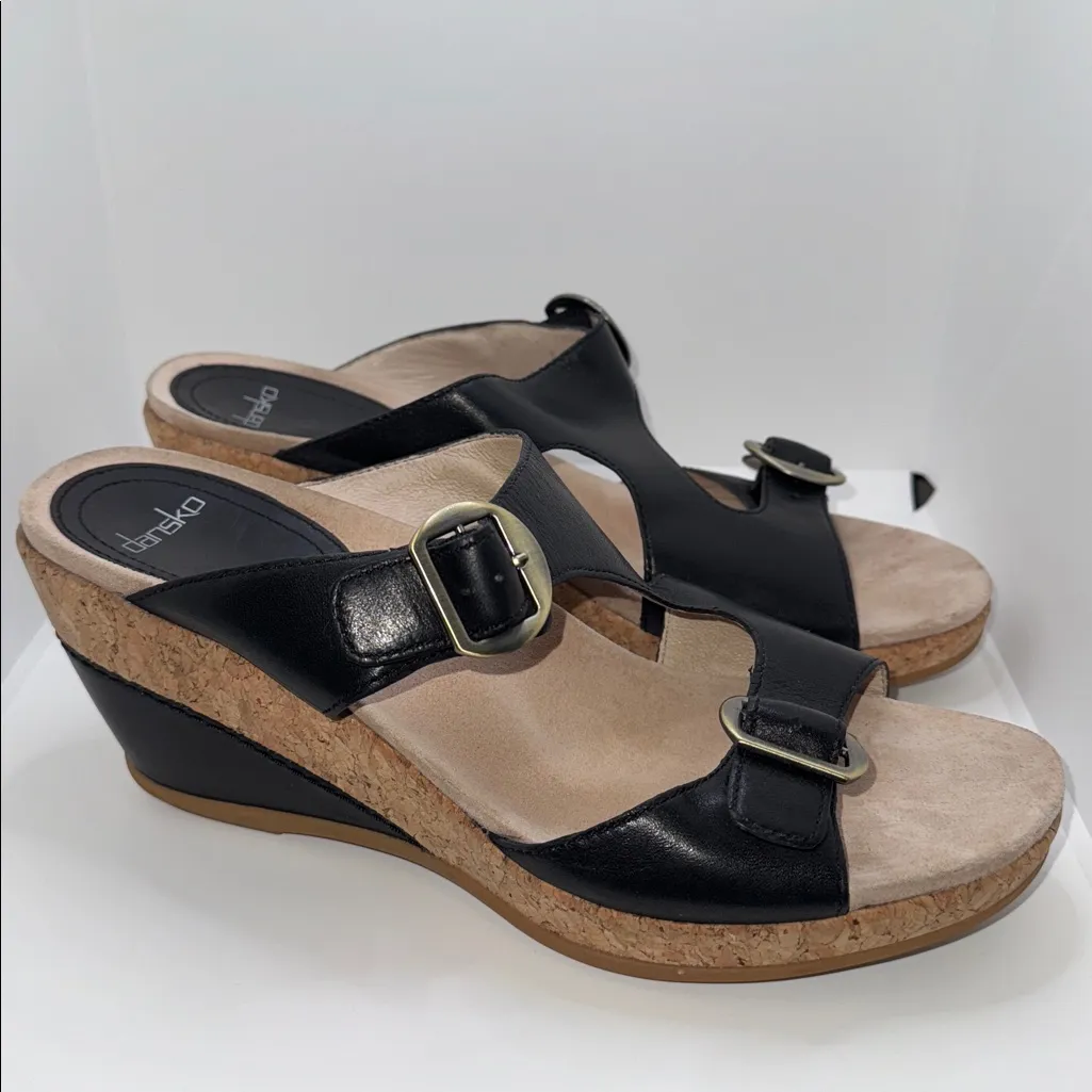 Dansko Carla Wedge Sandals w Buckles Black Leather Women’s EU 41 US 10.5-11 - Image 2