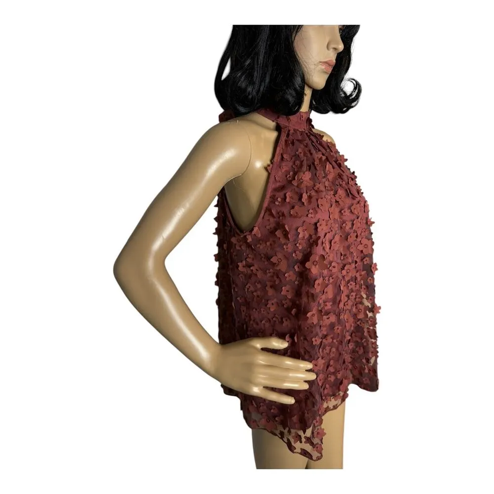 Anthropologie Eva Franco 3D Floral Halter Top Burgundy Cherry color size small - Image 15