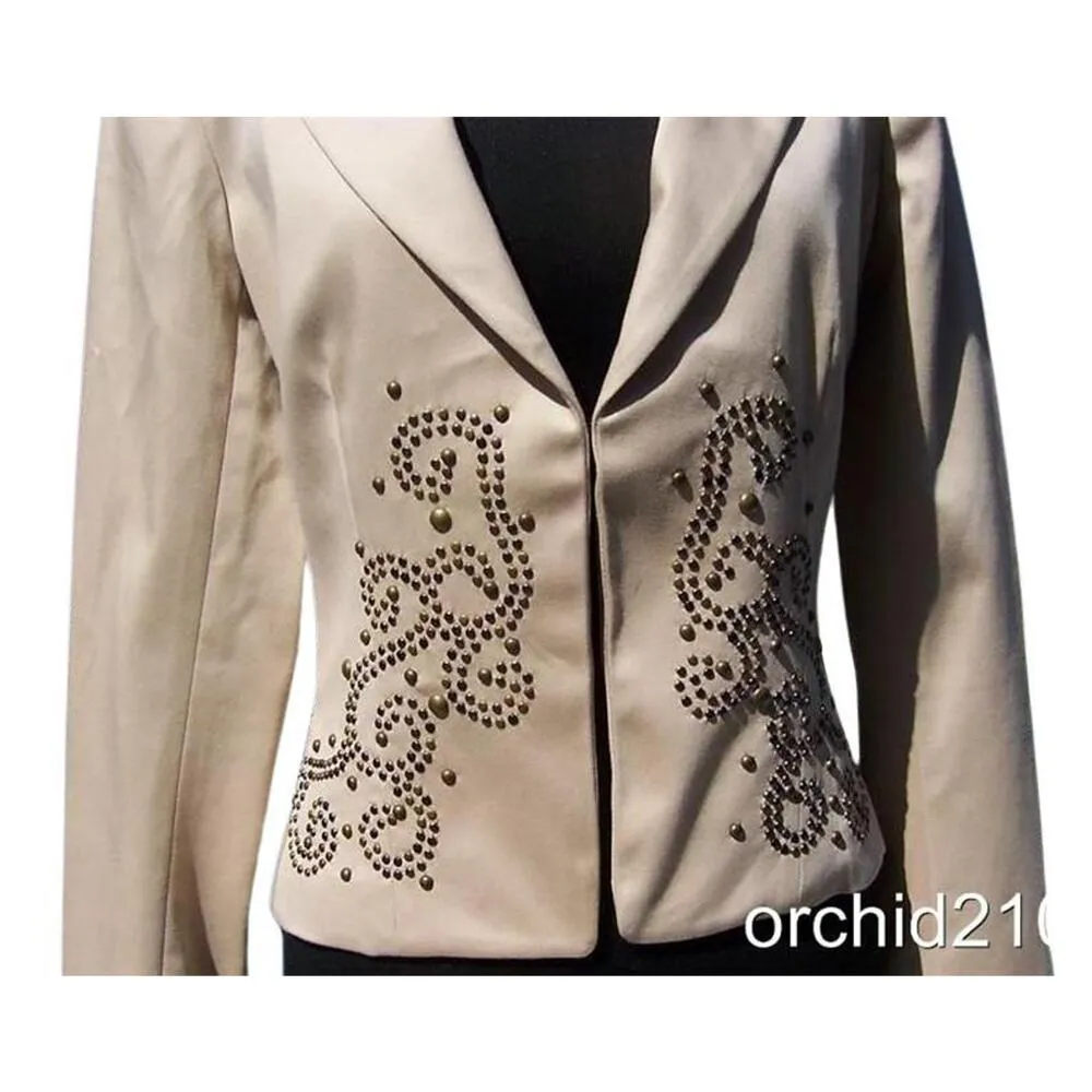 Cache Metal Stud Embellished Lined Top Jacket Lined Sand Beige NWT $188 - Image 3