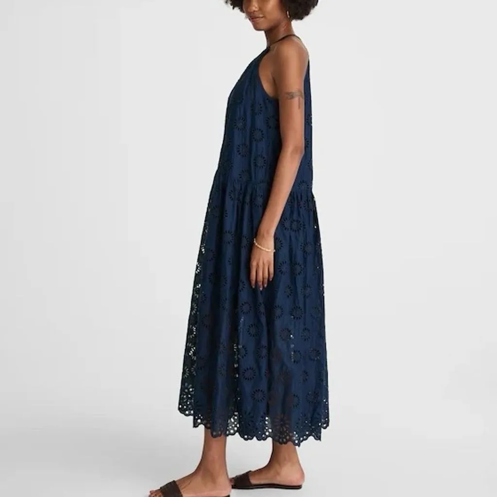 NWT Madewell Women's XL Embroidered Drop-Waist Maxi Dress Dark Indigo Blue - Image 2