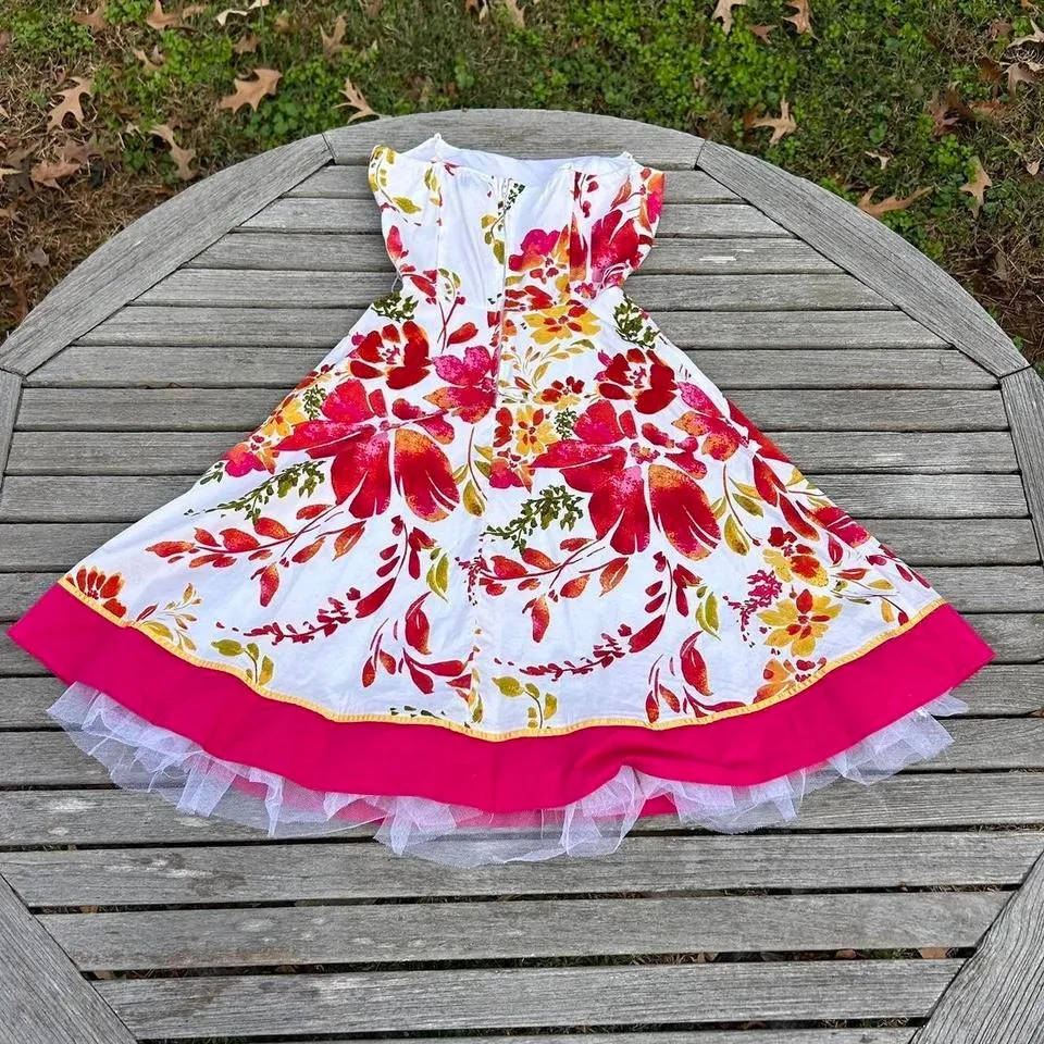 Stunning white & pink y2k strapless‎ dress size 3 (xs - Image 4